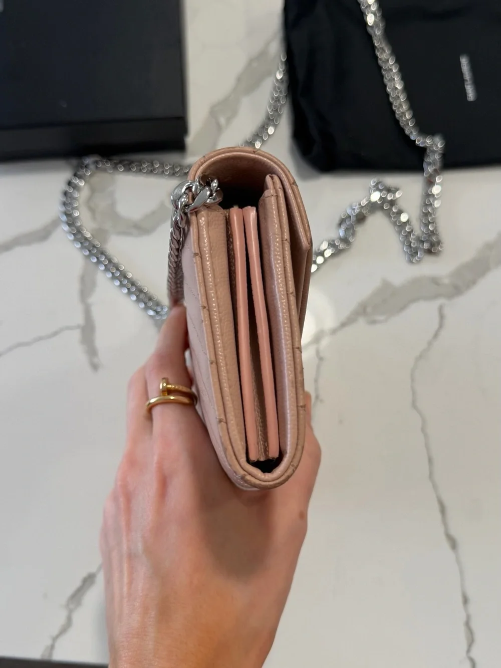 YSL Saint Laurent bag WOC pink Silver purse handbag authentic box and dust bag